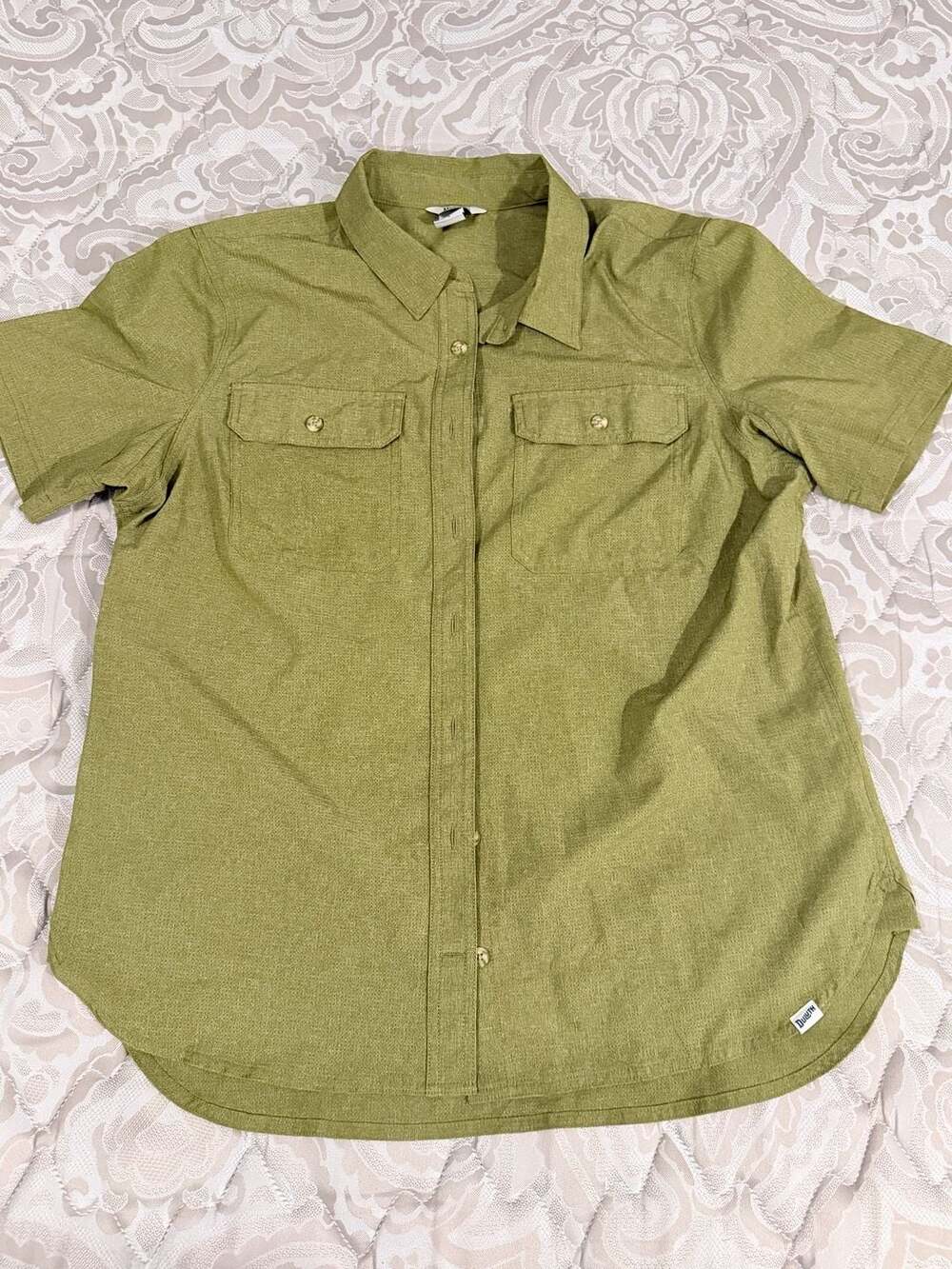 Duluth Trading Co. Short Sleeve Button Down Shirt Size L Green